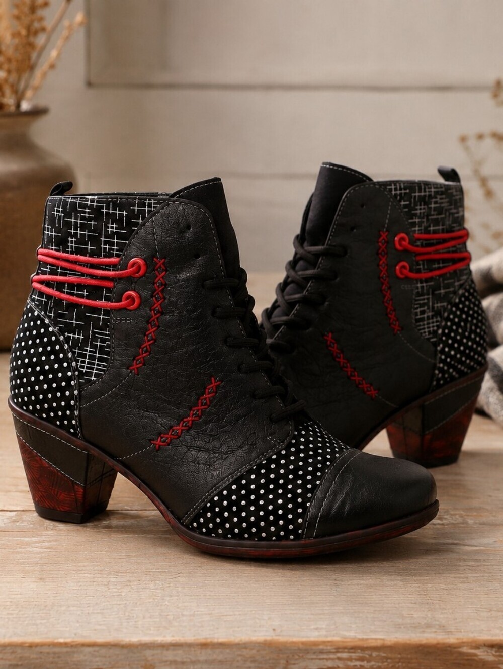 Remonte by Rieker | Black Leather Lace-Up Ankle Boots, Size 39"